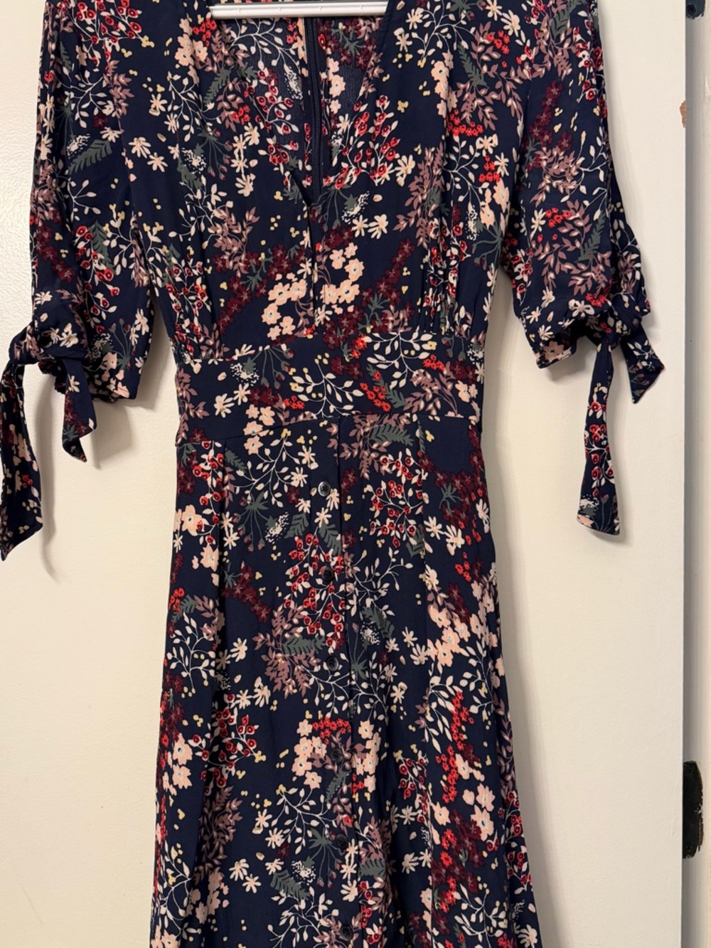 Jessica Simpson Navy Floral Midi Dress with Pink and Red Accents